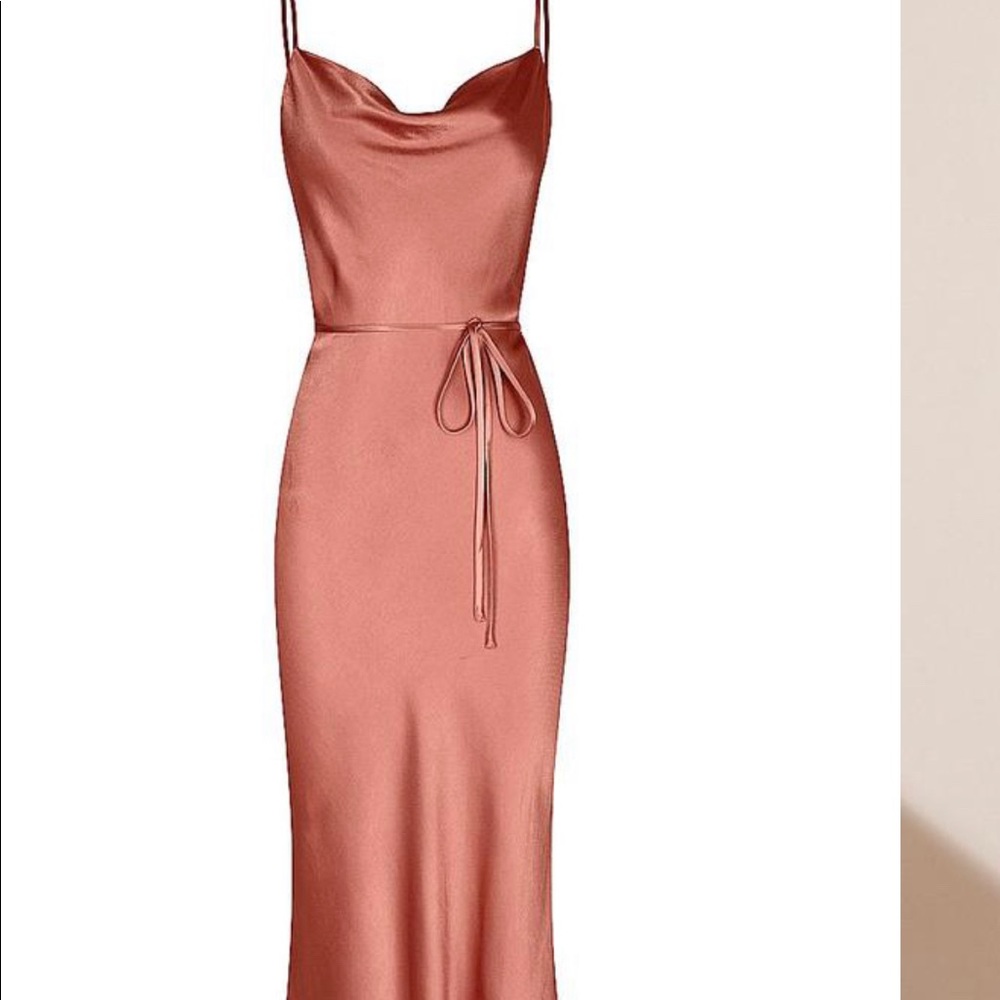 SHONA JOY LA LUNE BIAS COWL MIDI DRESS TERRACOTTA